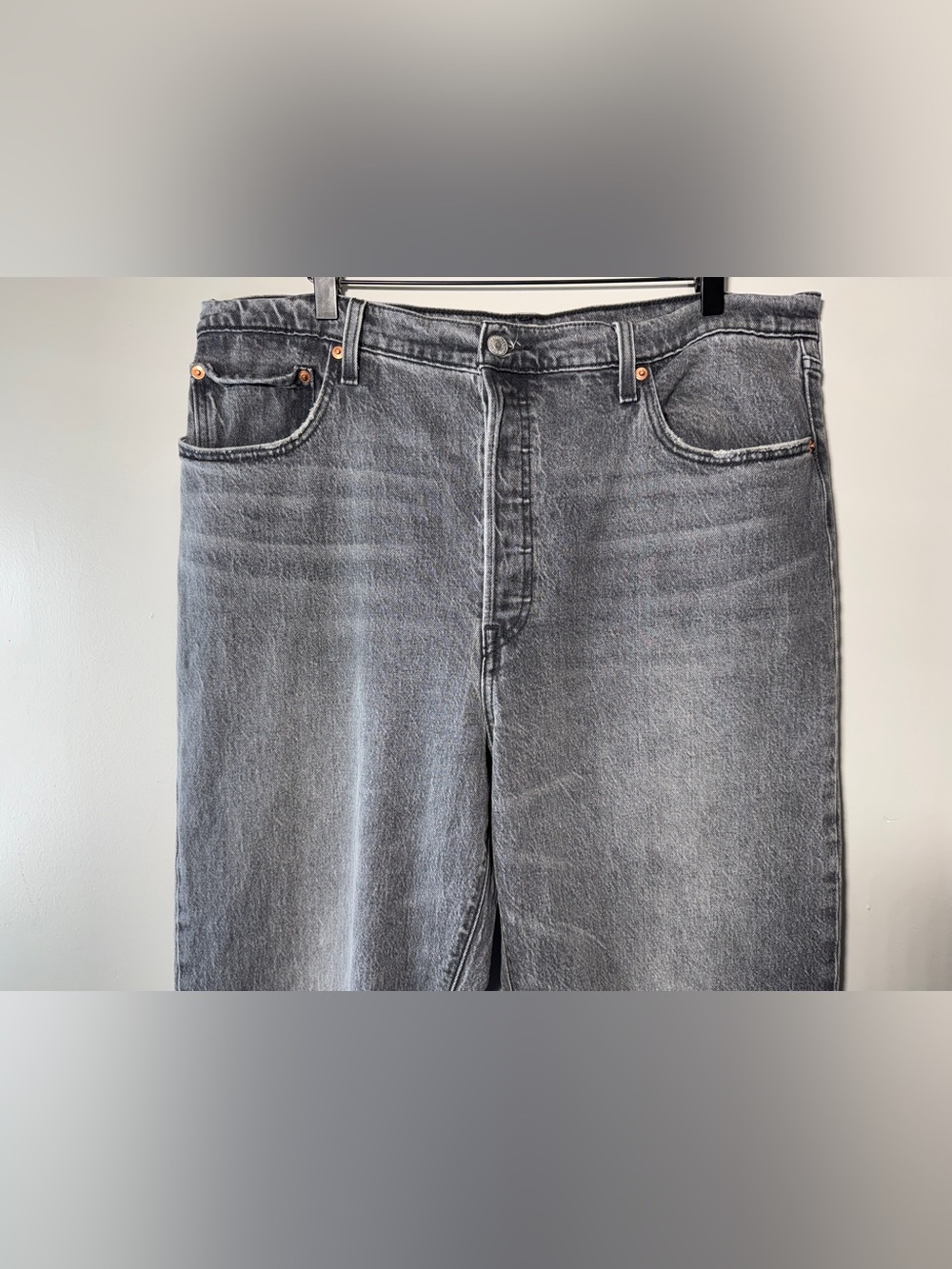 Levi’s Ribcage Straight Ankle Jeans Button Fly Size 34/18 Well Worn Black - Picture 5 of 16